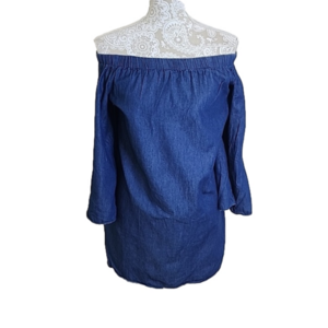 Farrow denim off shoulders  dress w/3/4 split tied bell sleeves dress, size M